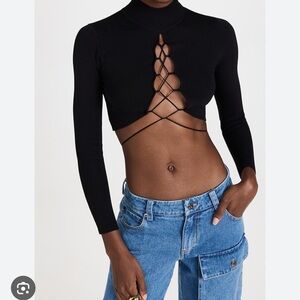 Bardot Safiya Plunge Knit Top in Black Lace-Up Crop Top size S